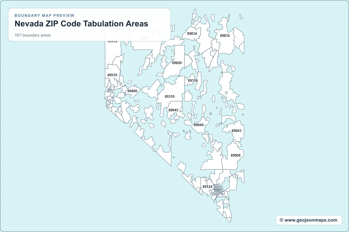 Preview of Nevada ZIP Code Tabulation Areas map