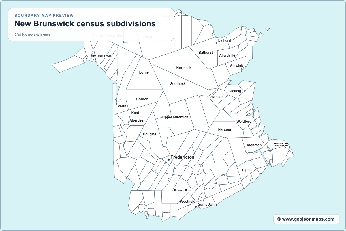 Preview of New Brunswick census subdivisions map