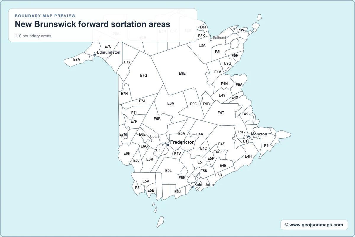 Preview of New Brunswick forward sortation areas map