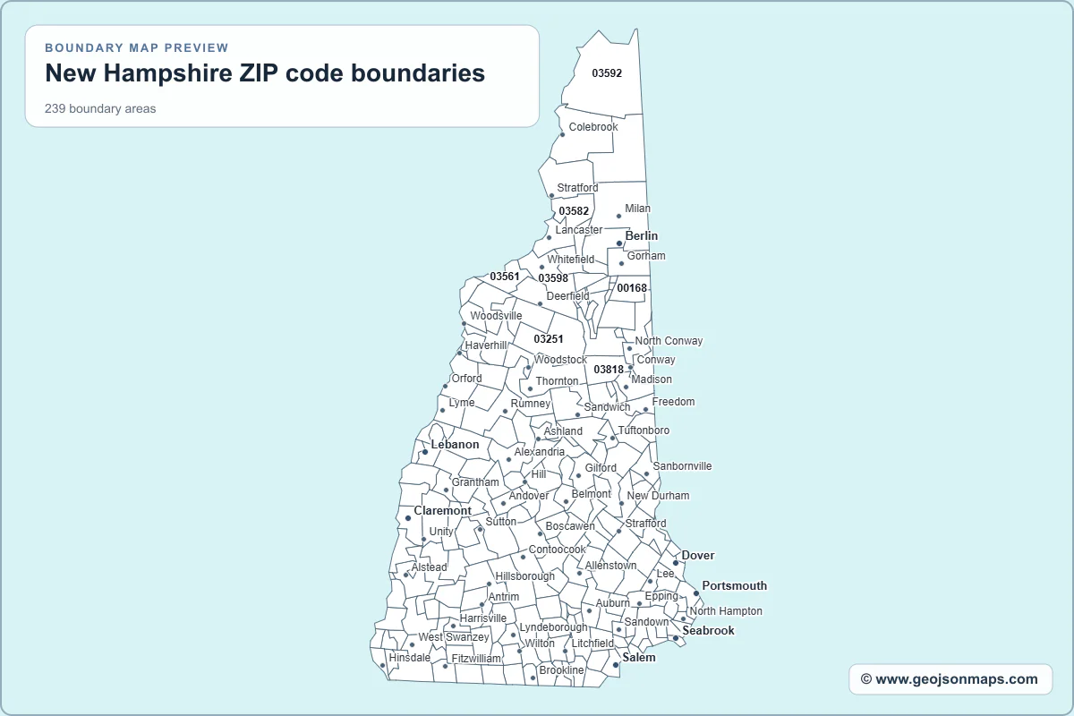 Preview of New Hampshire ZIP code boundaries map