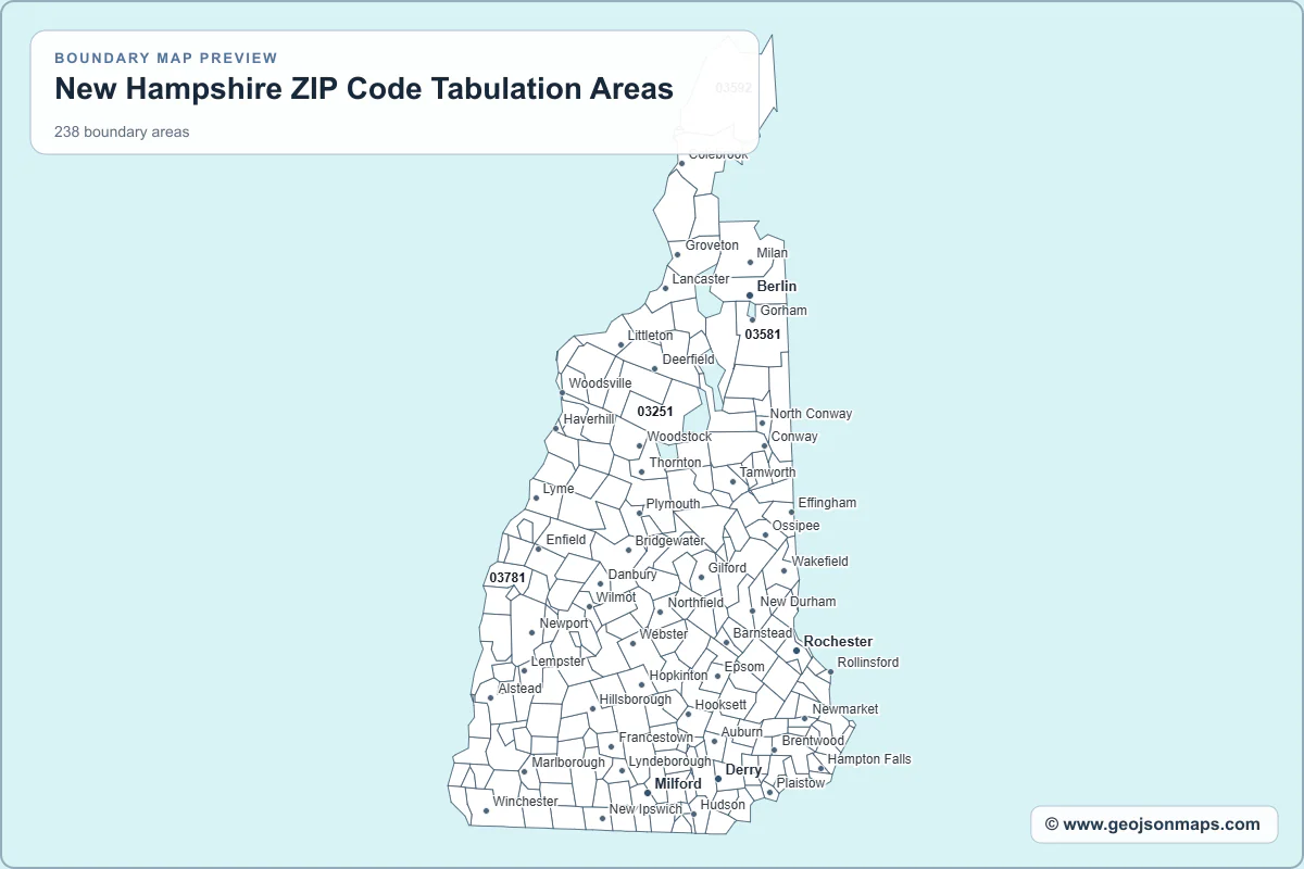 Preview of New Hampshire ZIP Code Tabulation Areas map