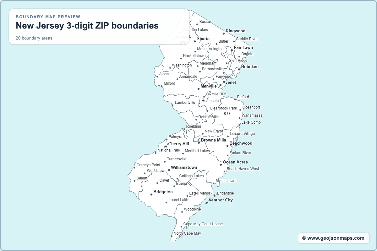 Preview of New Jersey 3-digit ZIP boundaries map