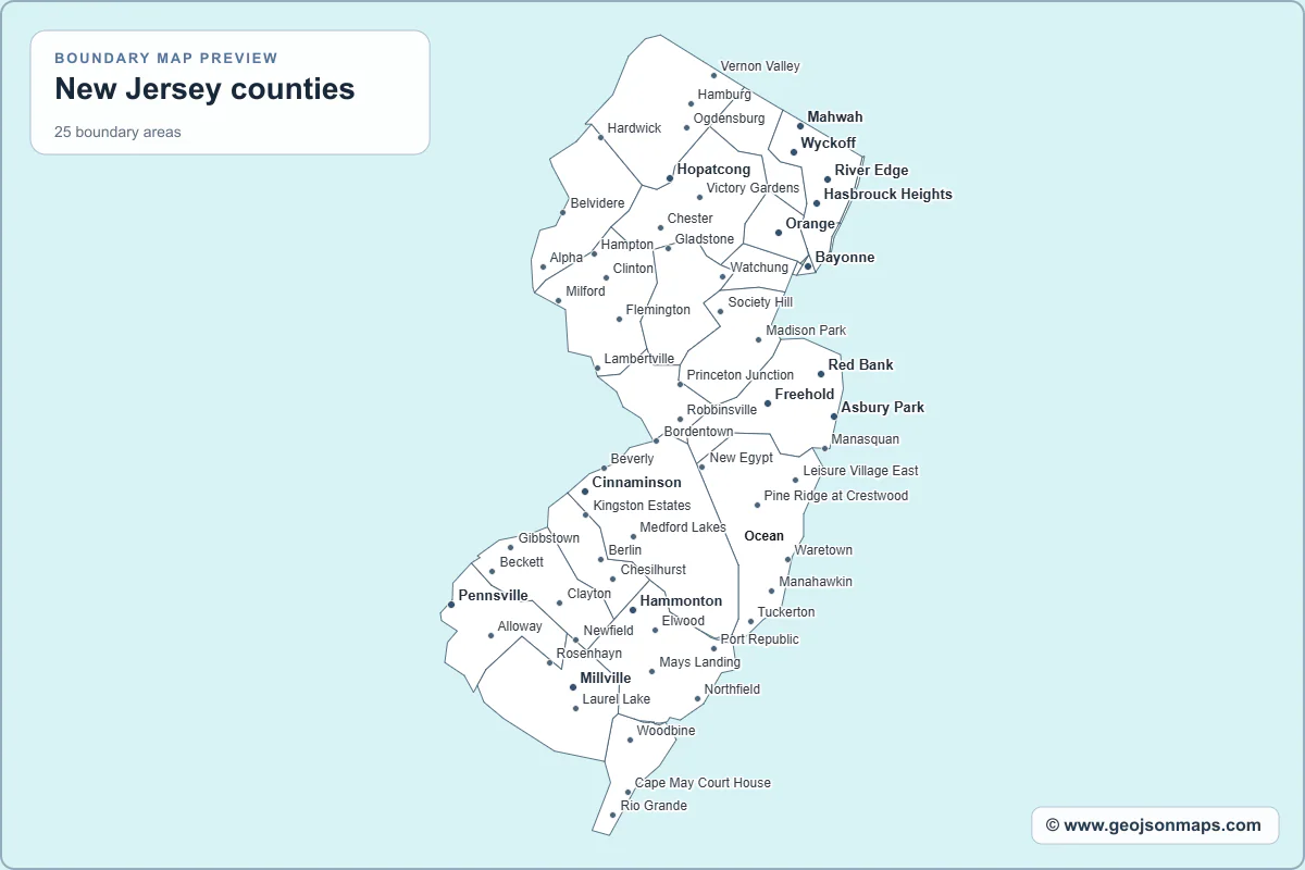 Preview of New Jersey counties map