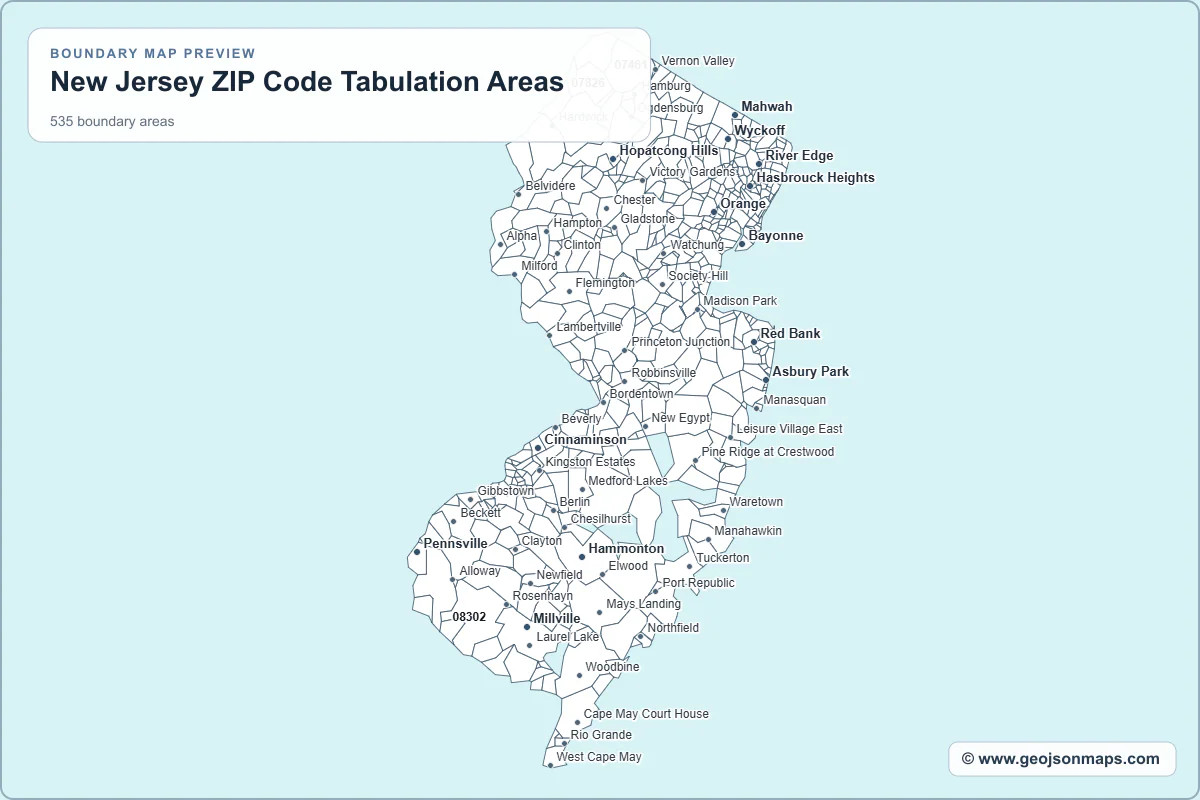 Preview of New Jersey ZIP Code Tabulation Areas map