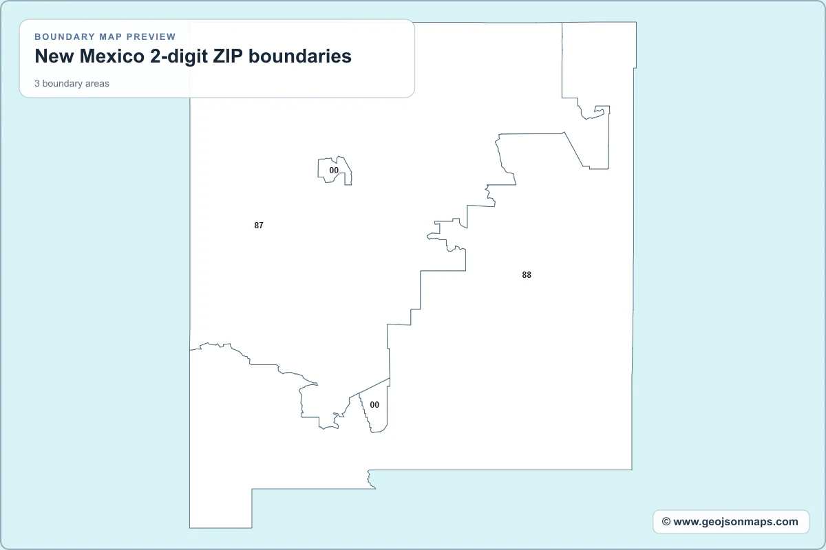 Preview of New Mexico 2-digit ZIP boundaries map