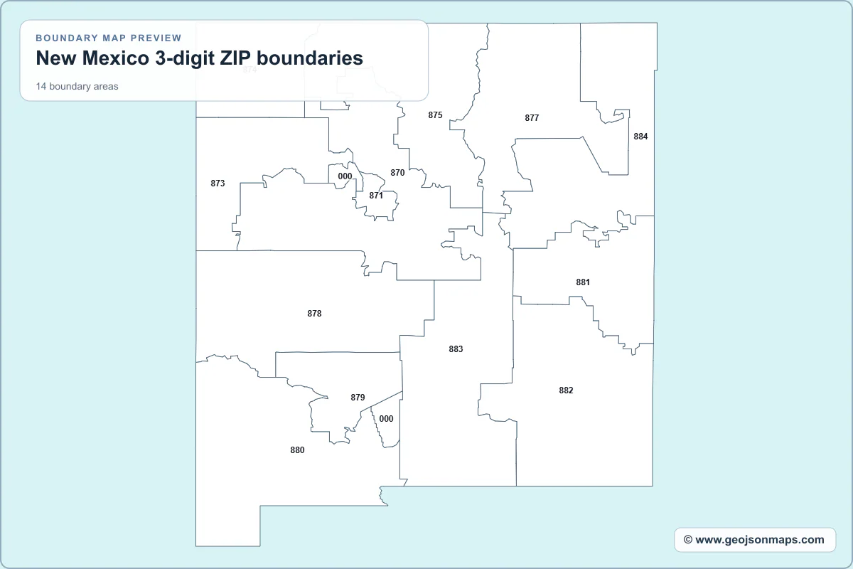 Preview of New Mexico 3-digit ZIP boundaries map