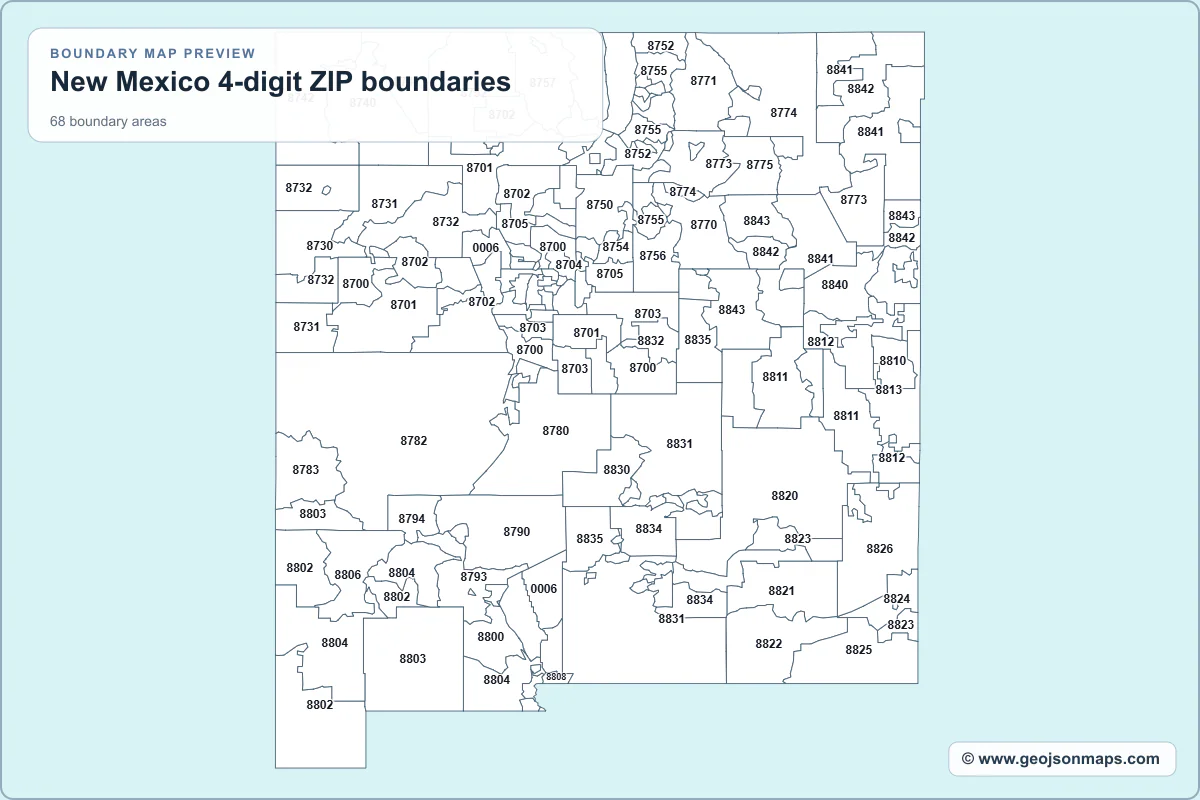 Preview of New Mexico 4-digit ZIP boundaries map