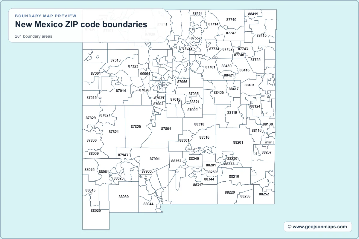 Preview of New Mexico ZIP code boundaries map