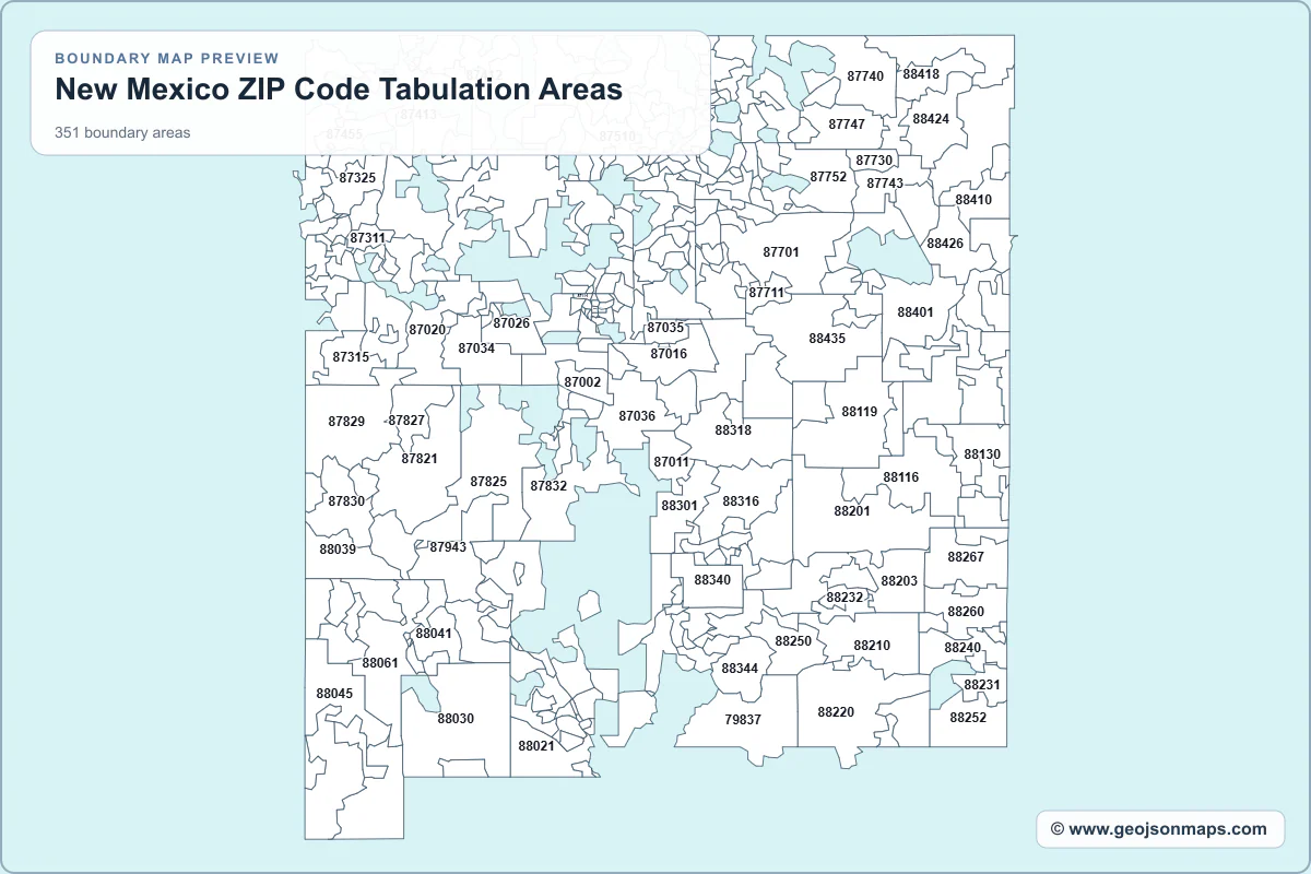 Preview of New Mexico ZIP Code Tabulation Areas map