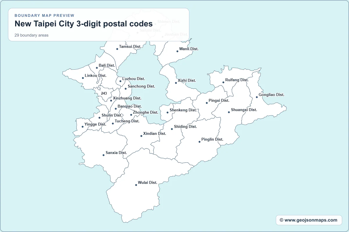 Preview of New Taipei City 3-digit postal codes map