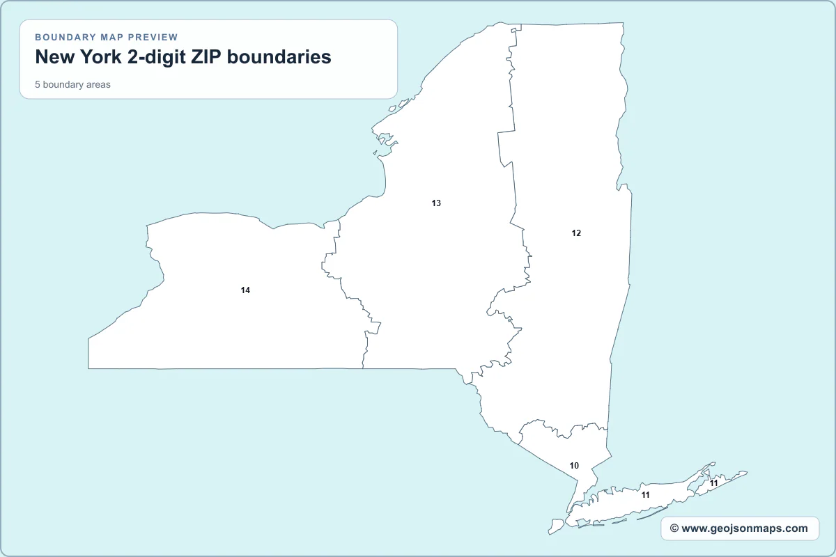 Preview of New York 2-digit ZIP boundaries map