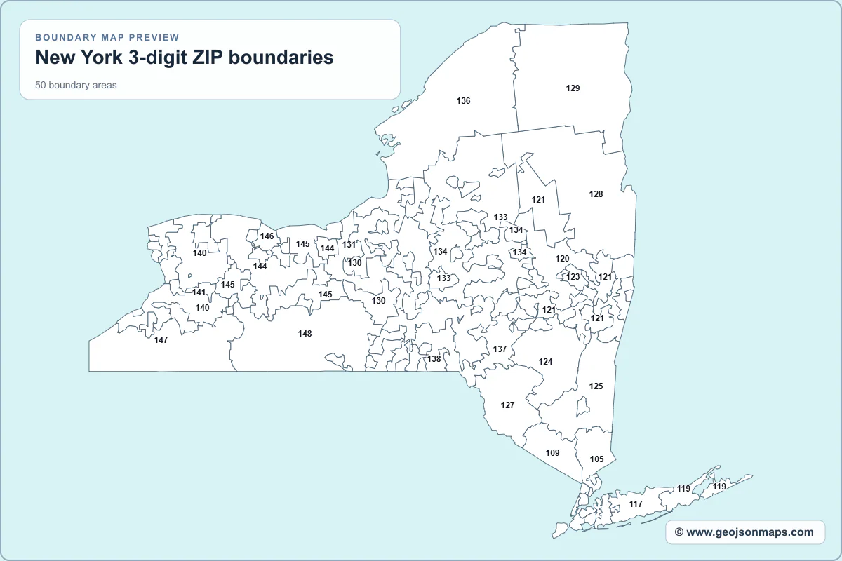 Preview of New York 3-digit ZIP boundaries map