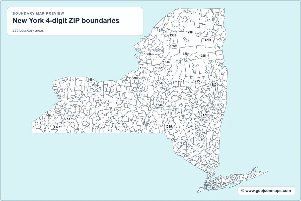Preview of New York 4-digit ZIP boundaries map