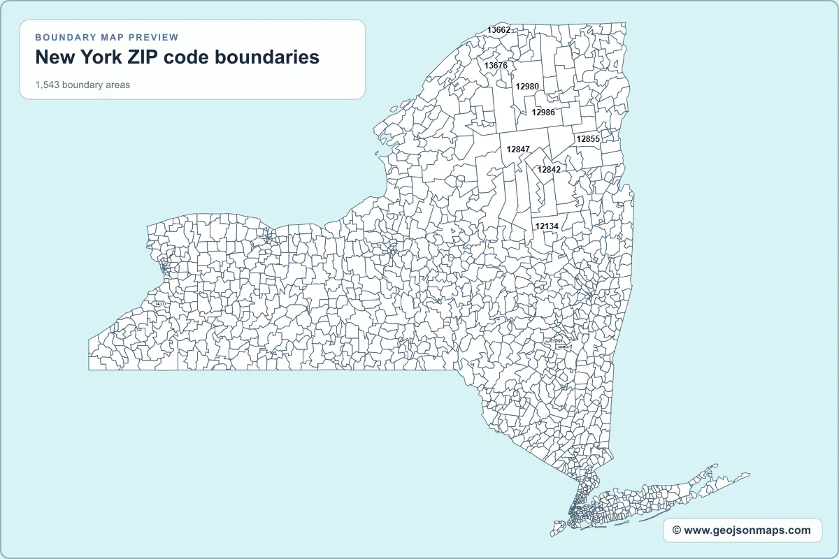 Preview of New York ZIP code boundaries map
