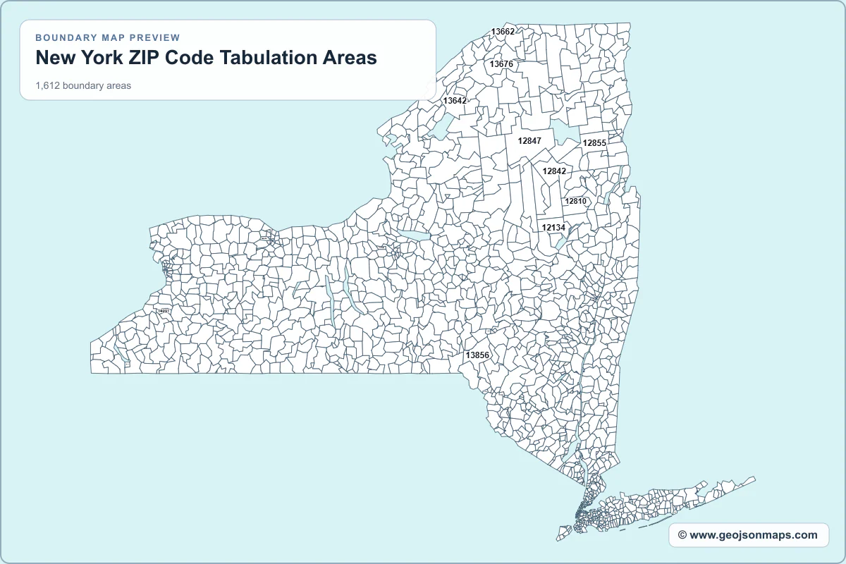 Preview of New York ZIP Code Tabulation Areas map