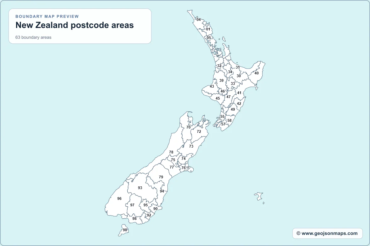 Preview of New Zealand postcode areas map