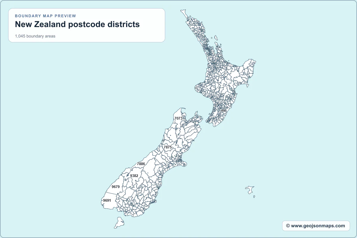Preview of New Zealand postcode districts map