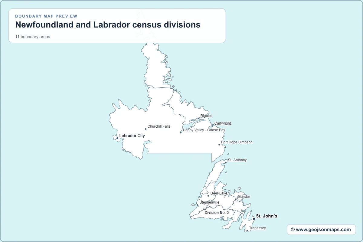 Preview of Newfoundland and Labrador census divisions map