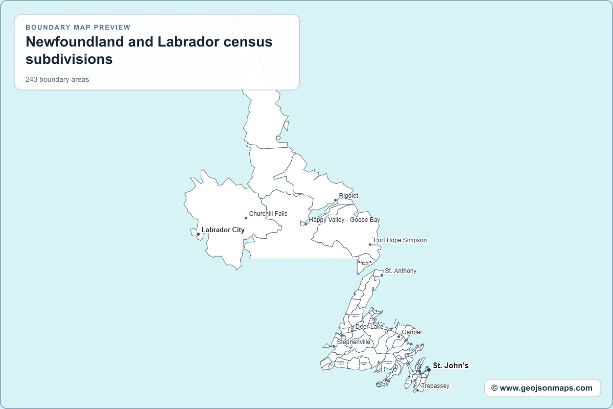 Preview of Newfoundland and Labrador census subdivisions map