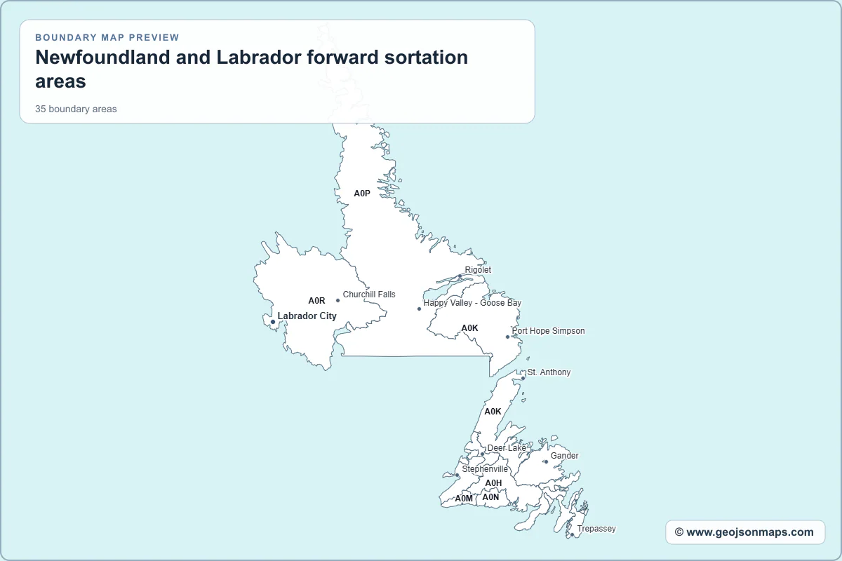 Preview of Newfoundland and Labrador forward sortation areas map