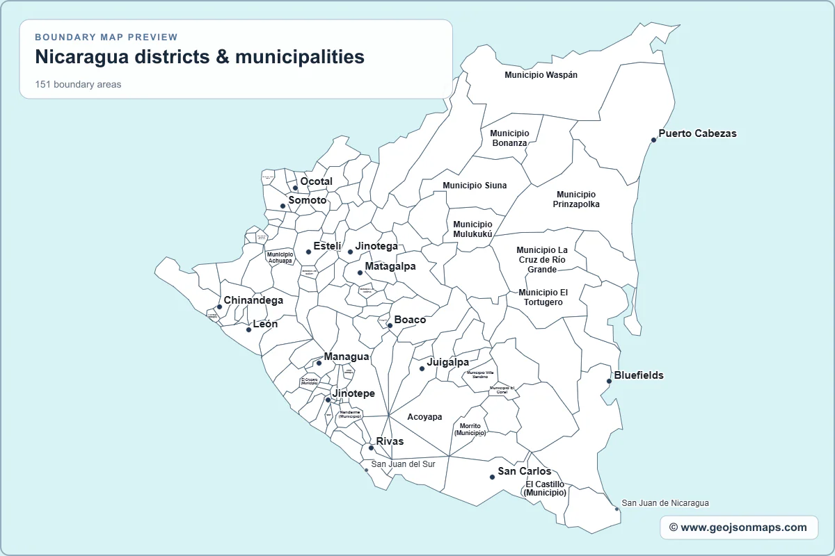 Preview of Nicaragua districts & municipalities map