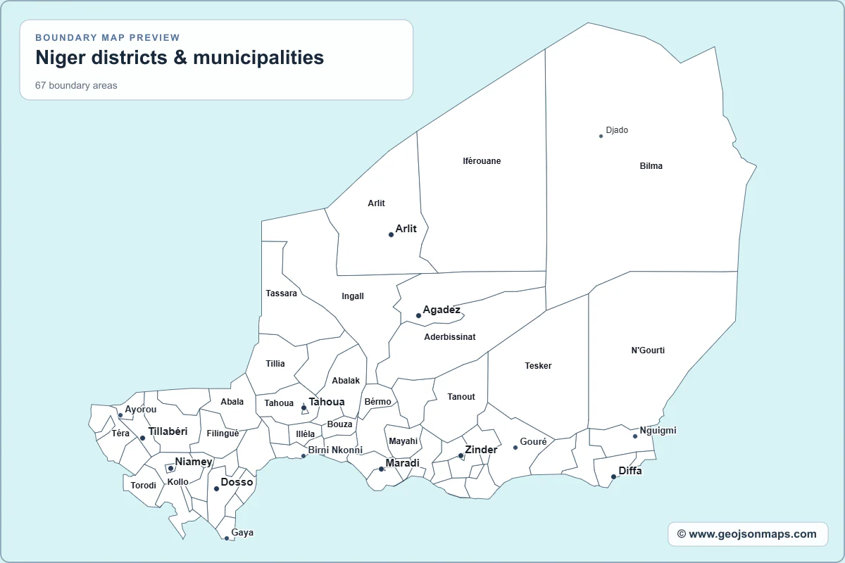 Preview of Niger districts & municipalities map