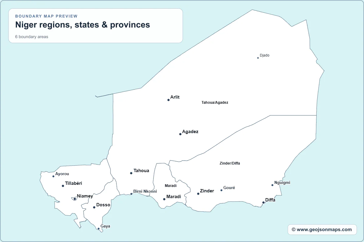 Preview of Niger regions, states & provinces map