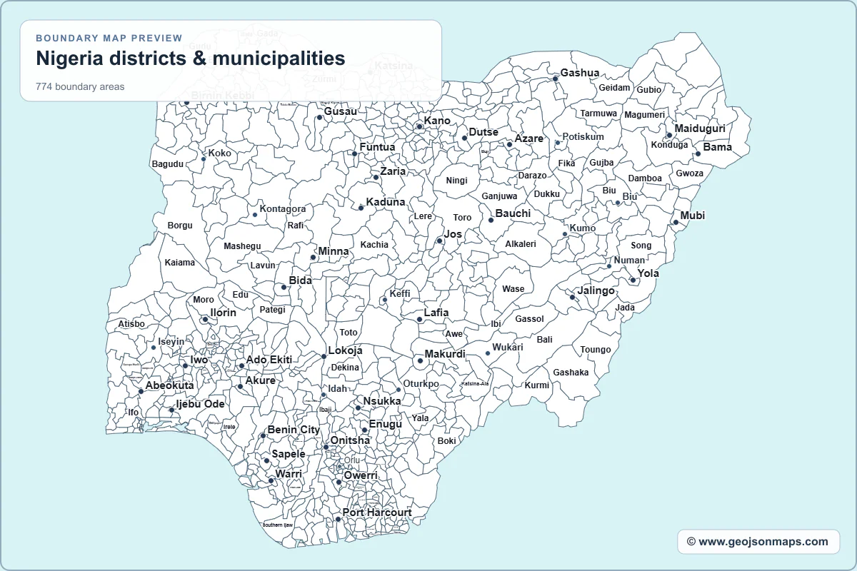 Preview of Nigeria districts & municipalities map