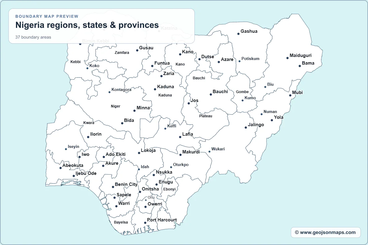 Preview of Nigeria regions, states & provinces map