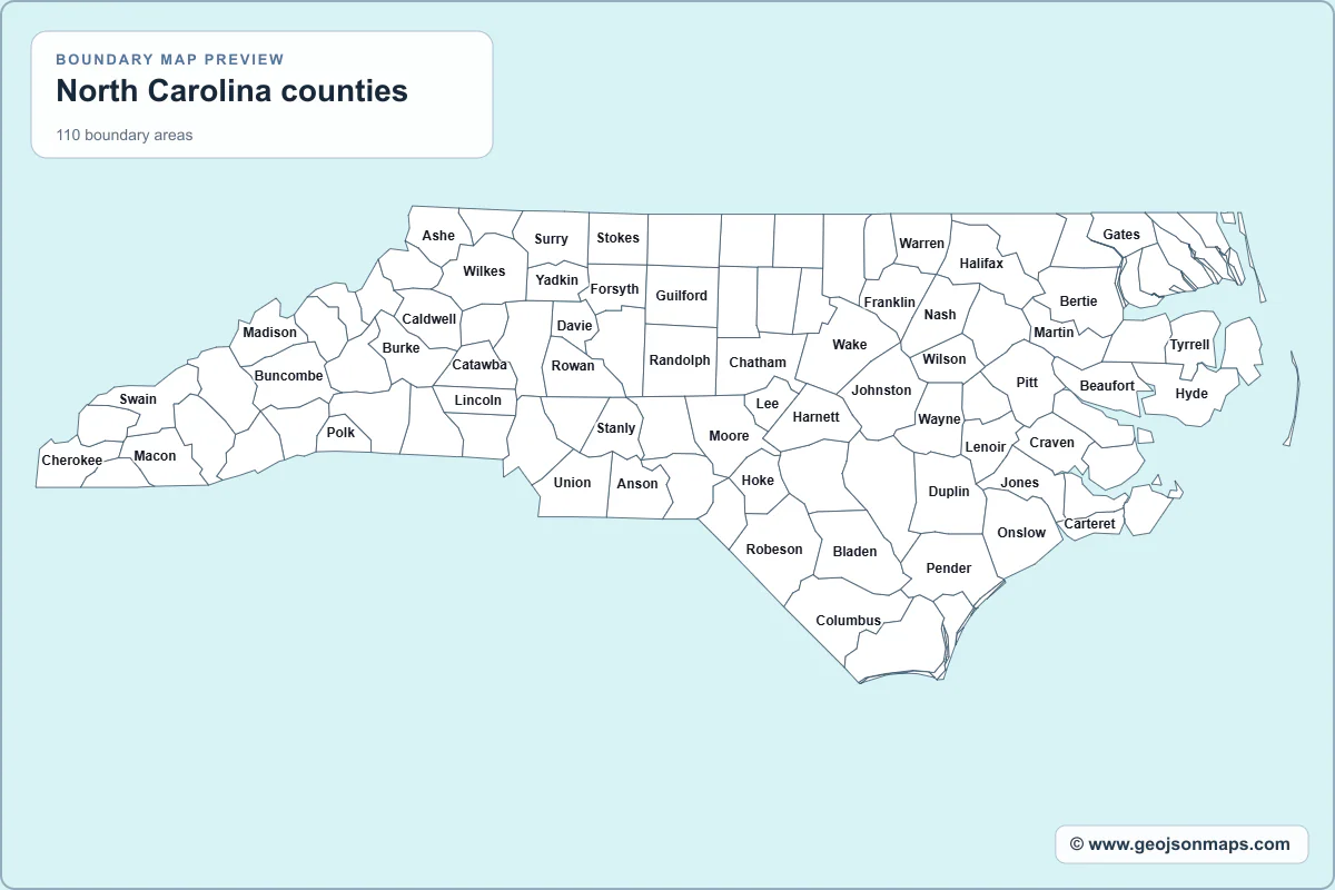 Preview of North Carolina counties map