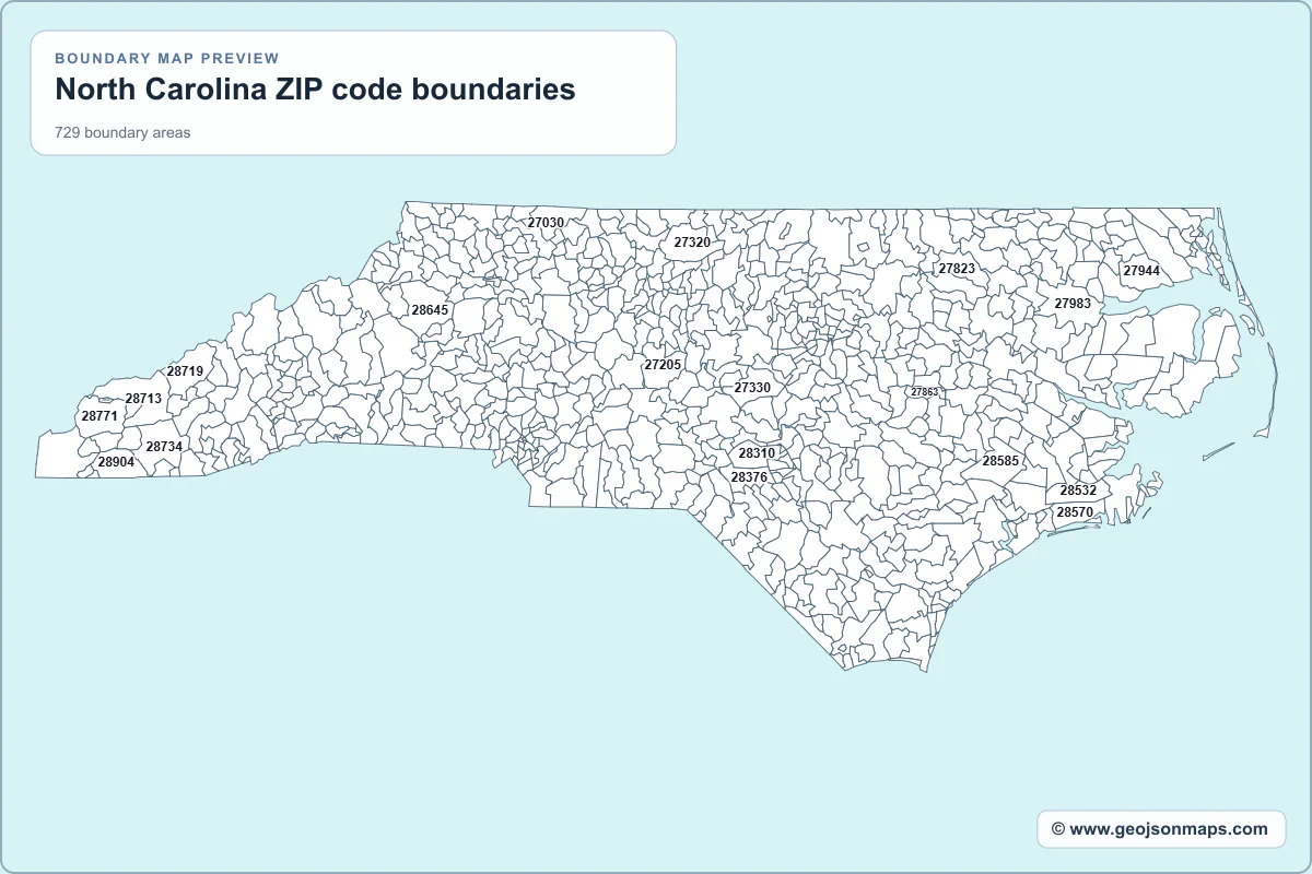 Preview of North Carolina ZIP code boundaries map