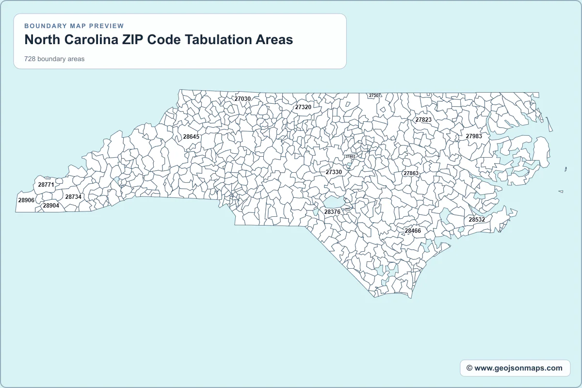 Preview of North Carolina ZIP Code Tabulation Areas map