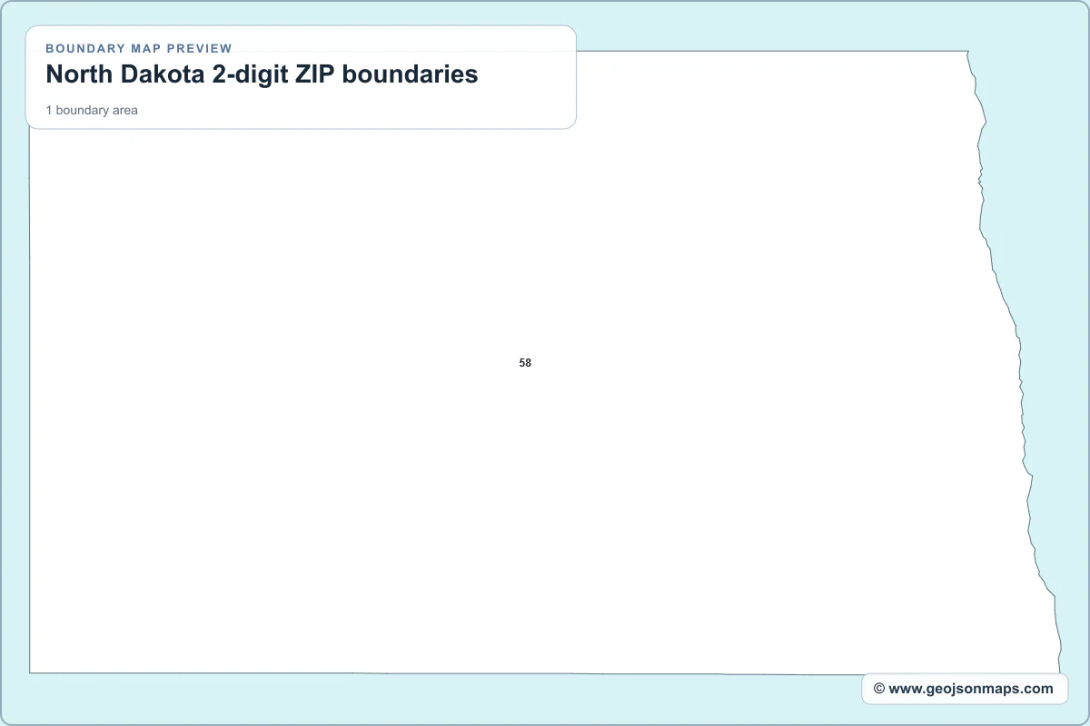 Preview of North Dakota 2-digit ZIP boundaries map