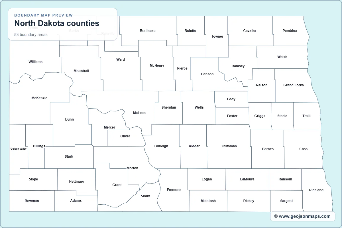 Preview of North Dakota counties map
