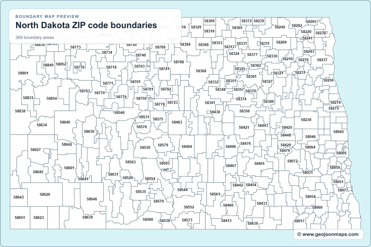 Preview of North Dakota ZIP code boundaries map