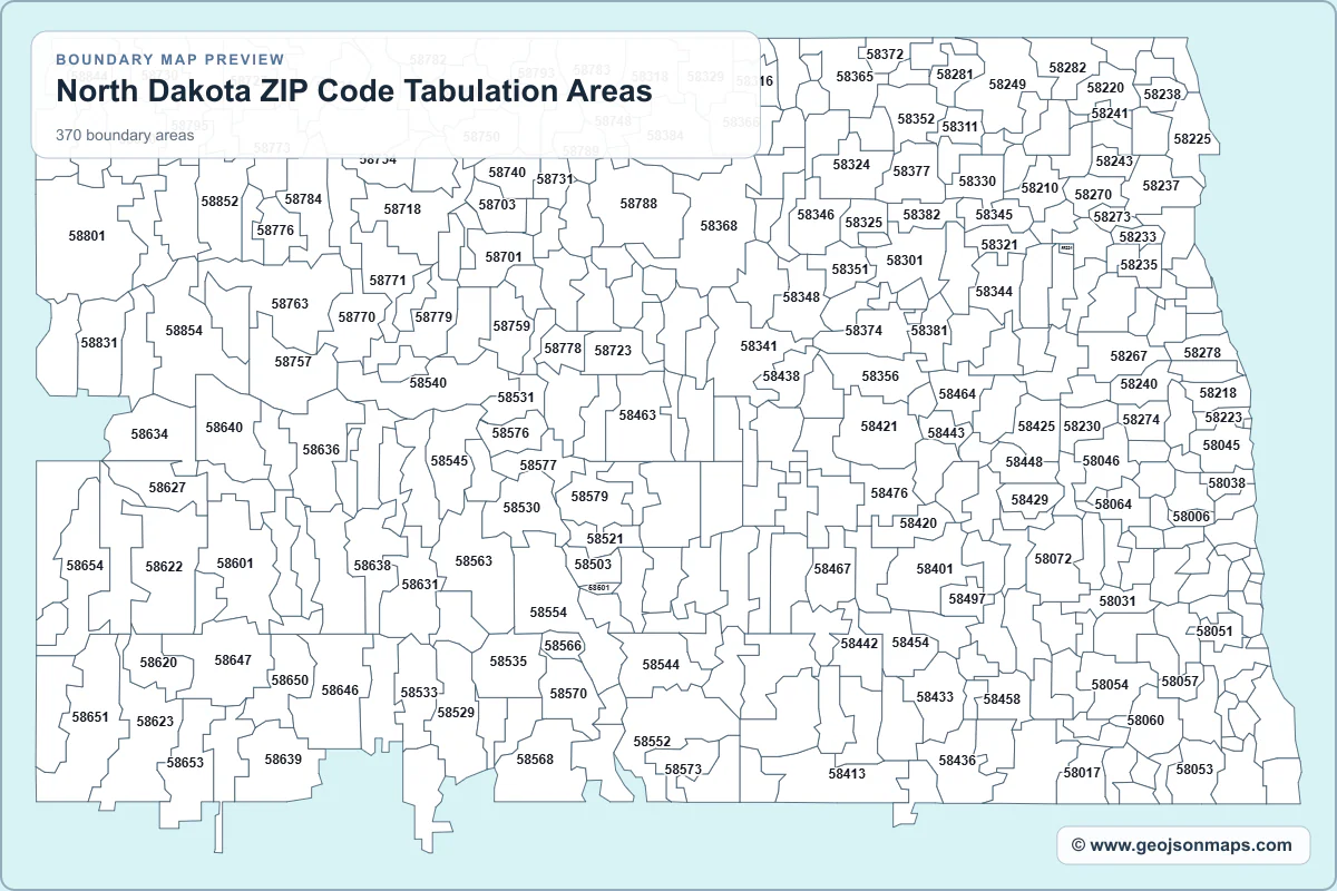 Preview of North Dakota ZIP Code Tabulation Areas map
