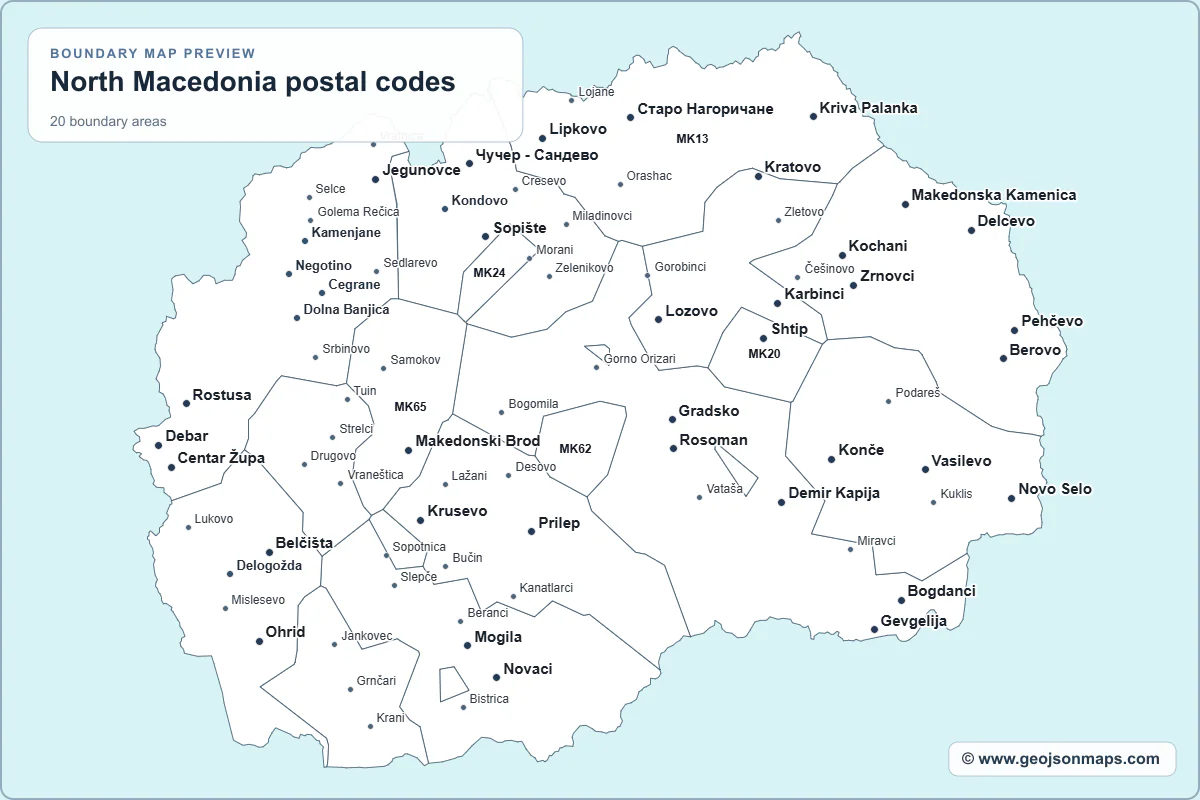 Preview of North Macedonia postal codes map