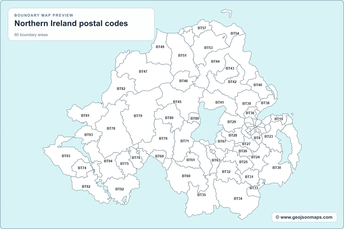 Preview of Northern Ireland postal codes map