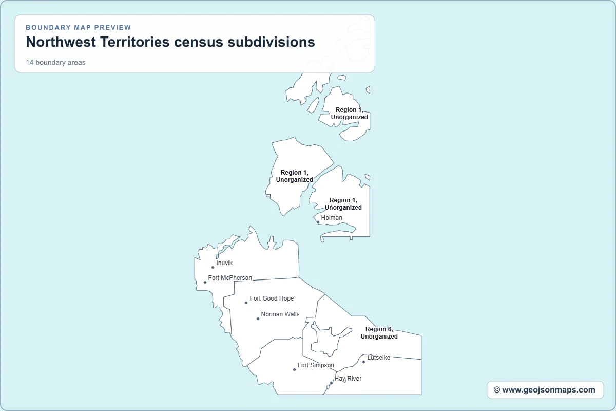 Preview of Northwest Territories census subdivisions map
