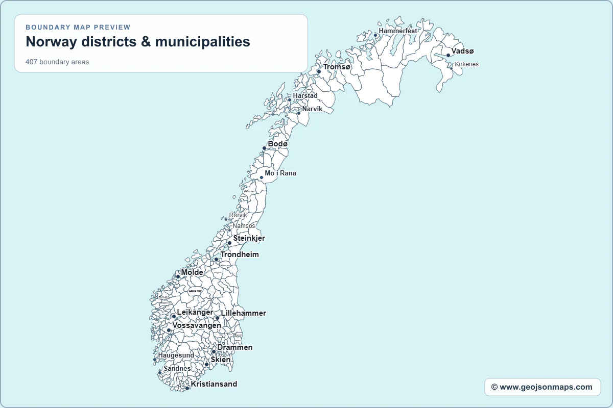 Preview of Norway districts & municipalities map