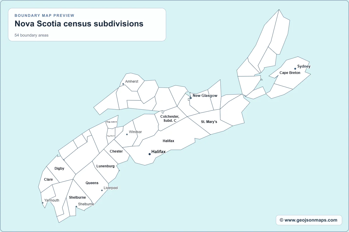 Preview of Nova Scotia census subdivisions map
