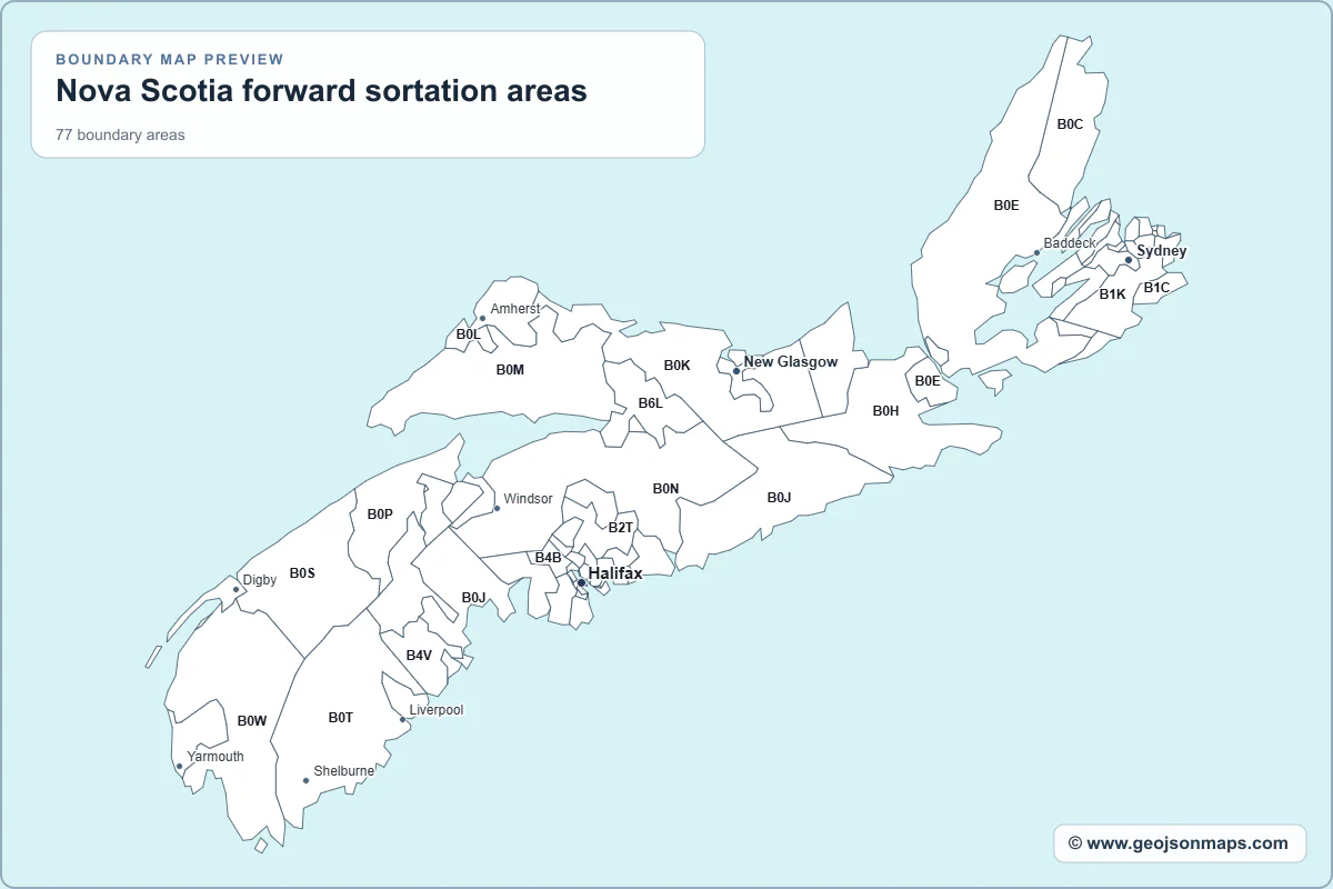 Preview of Nova Scotia forward sortation areas map