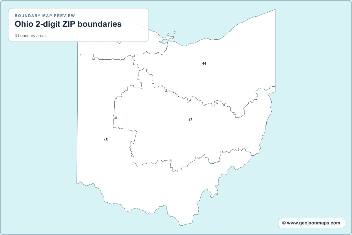 Preview of Ohio 2-digit ZIP boundaries map