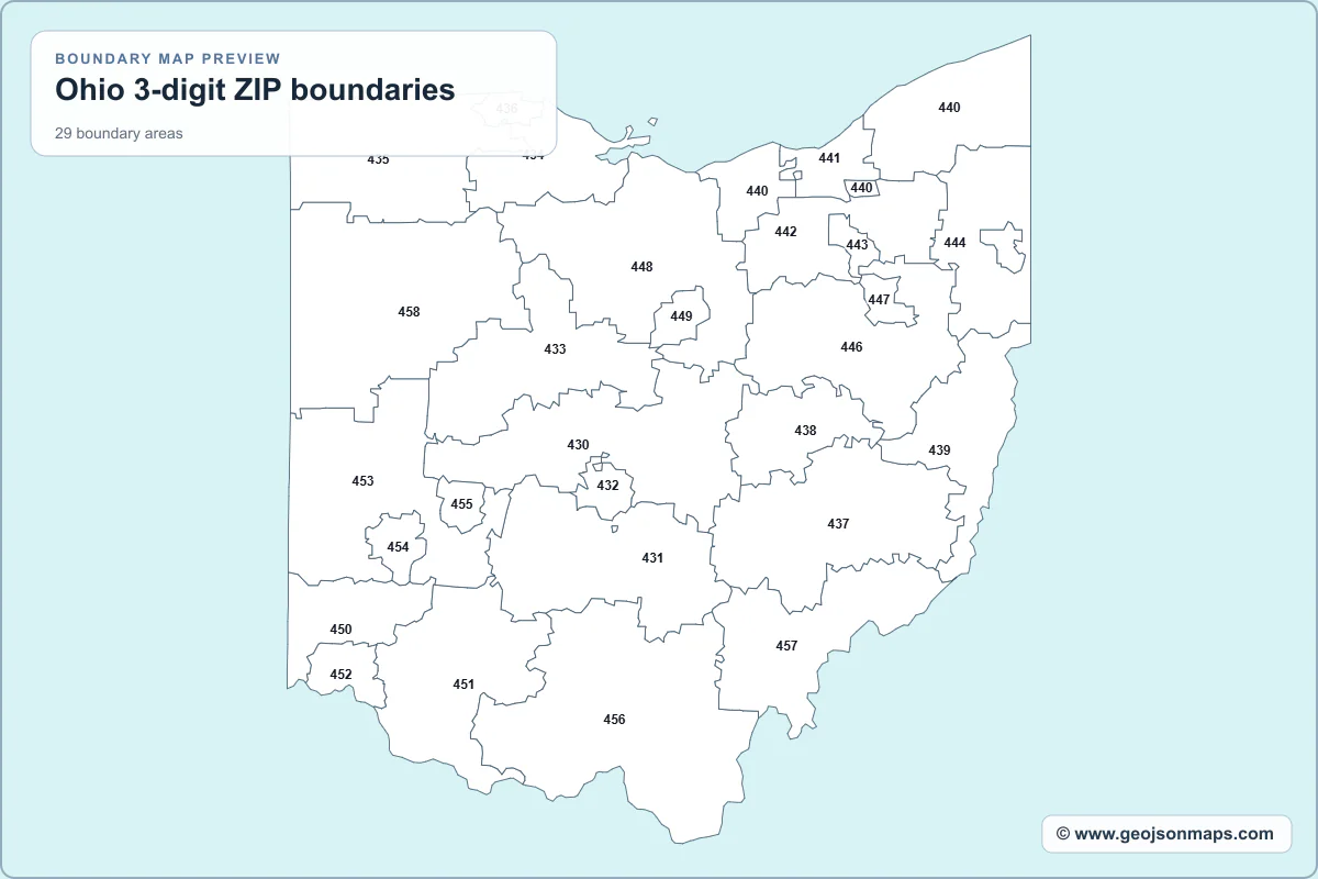 Preview of Ohio 3-digit ZIP boundaries map