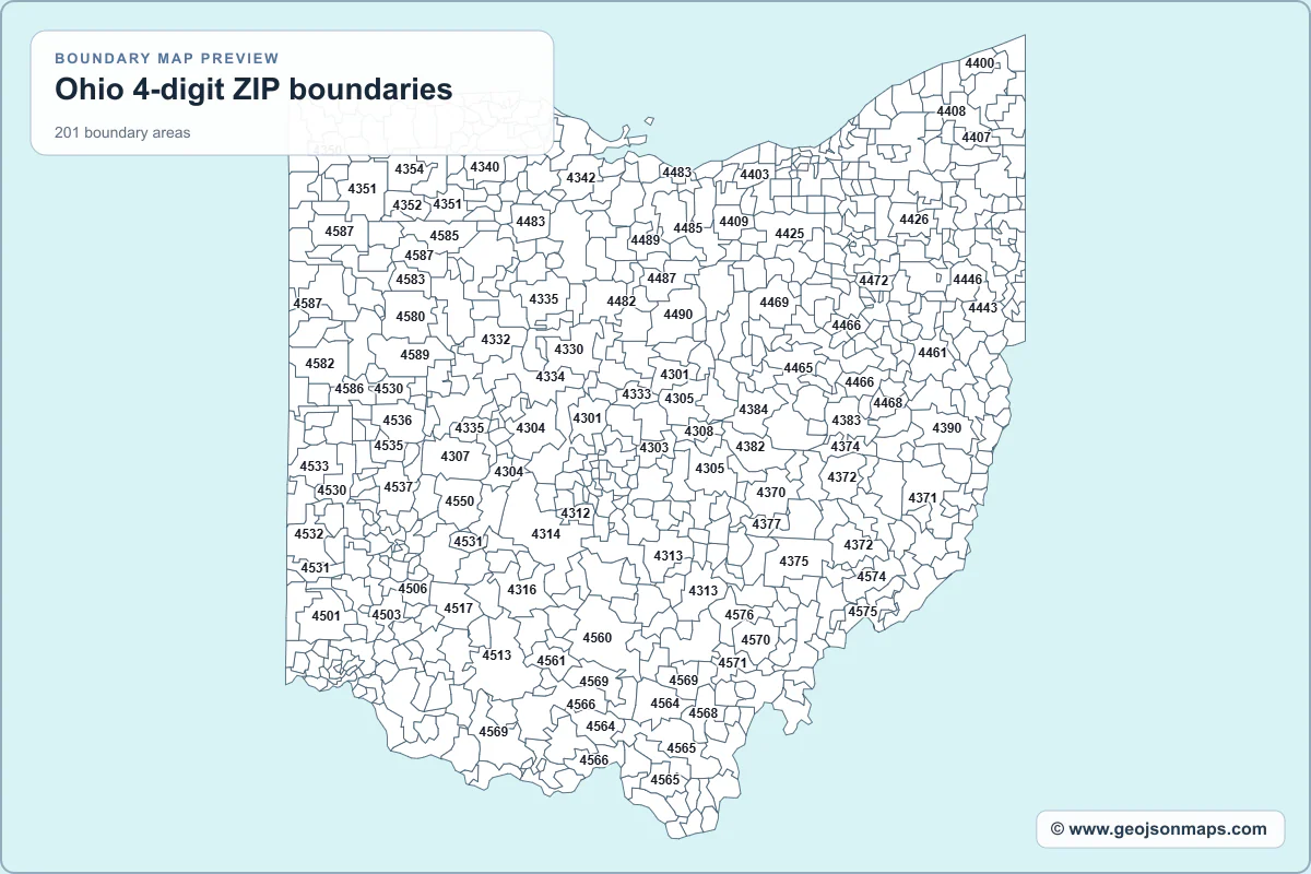 Preview of Ohio 4-digit ZIP boundaries map