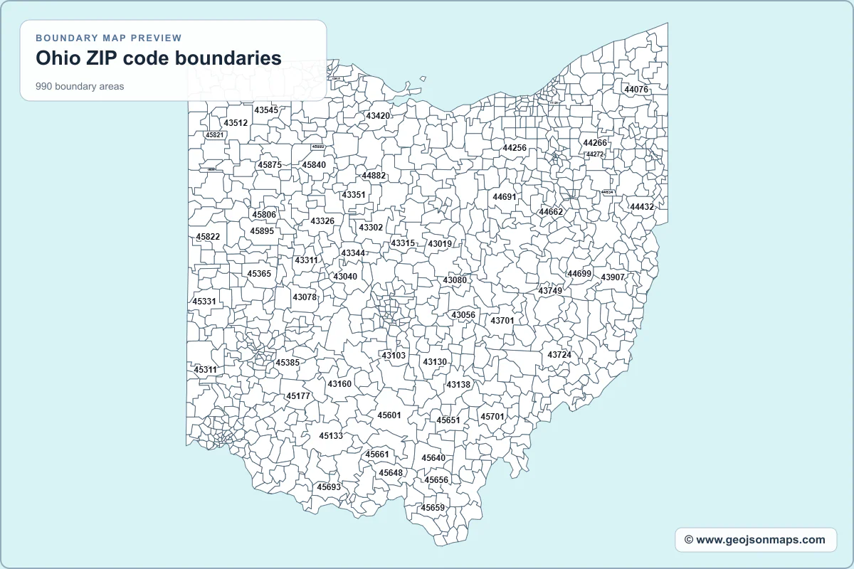 Preview of Ohio ZIP code boundaries map