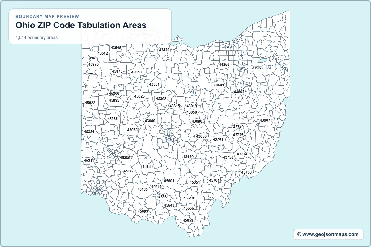 Preview of Ohio ZIP Code Tabulation Areas map