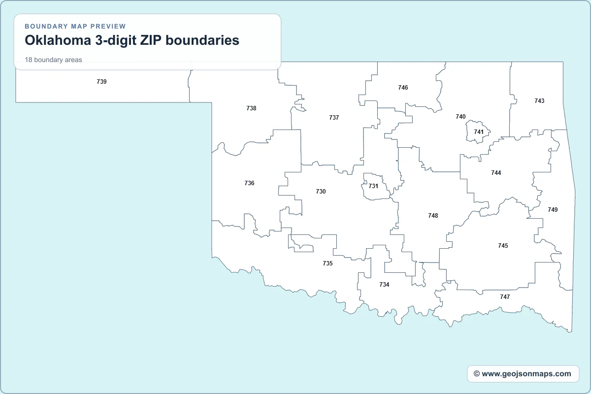 Preview of Oklahoma 3-digit ZIP boundaries map