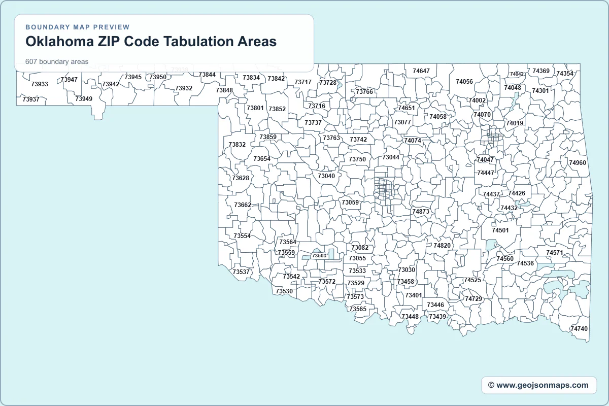 Preview of Oklahoma ZIP Code Tabulation Areas map