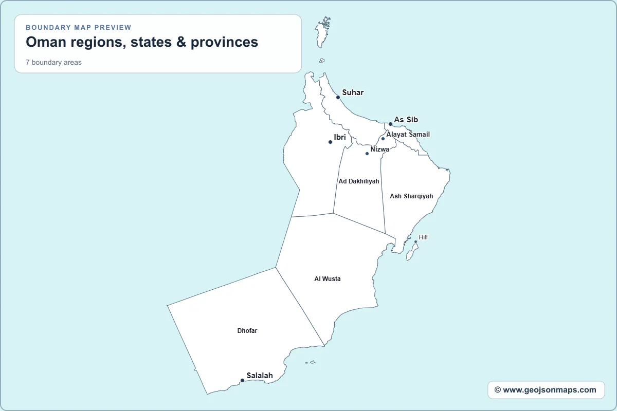 Preview of Oman regions, states & provinces map